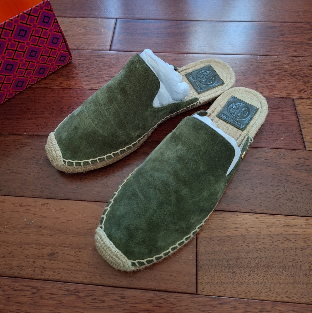 Tory Burch Green Suede Mules